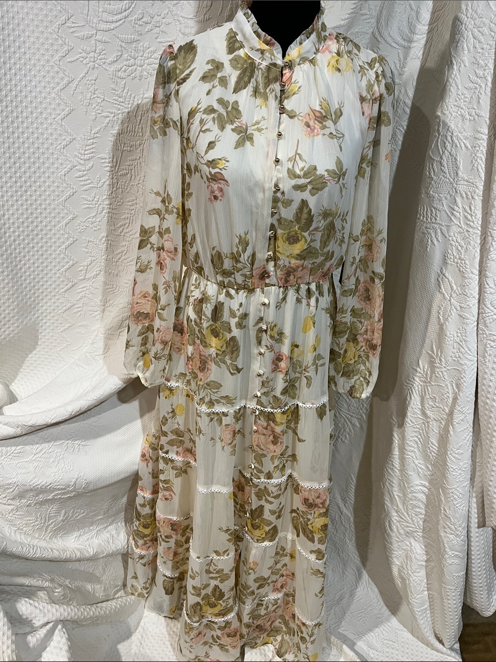 1. State‎ Floral Tiered Long-Sleeve Maxi Dress, size small, new with tags
